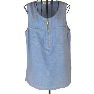 Linen Cotton Pastel Blue Zipper Detail Sleeveless Top by Ellen Tracy Minimalist